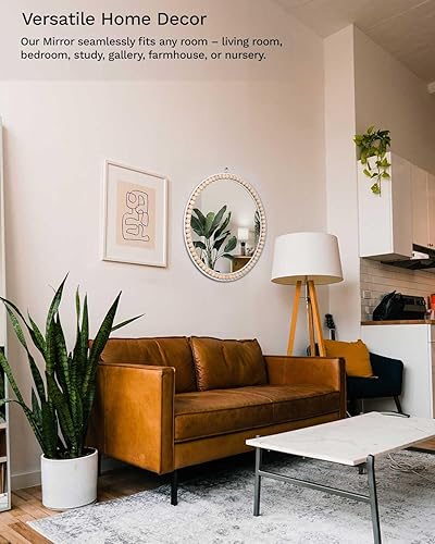 Miniatura 6 de Espejo circular bohemio montado en la pared, espejo redondo de madera, decoración de pared para baño, sala de estar, dormitorio, espejo colgante