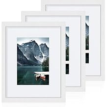 Hongkee 8x10 White Picture Frames مجموعة من 3 ، مصنوعة من إطار صور خشبي وزجاجي - تعرض الصورة 5x7 مع حصيرة أو 8 &times; 10 بدون حصيرة ، مجموعة إطارات سطح المكتب والجدار