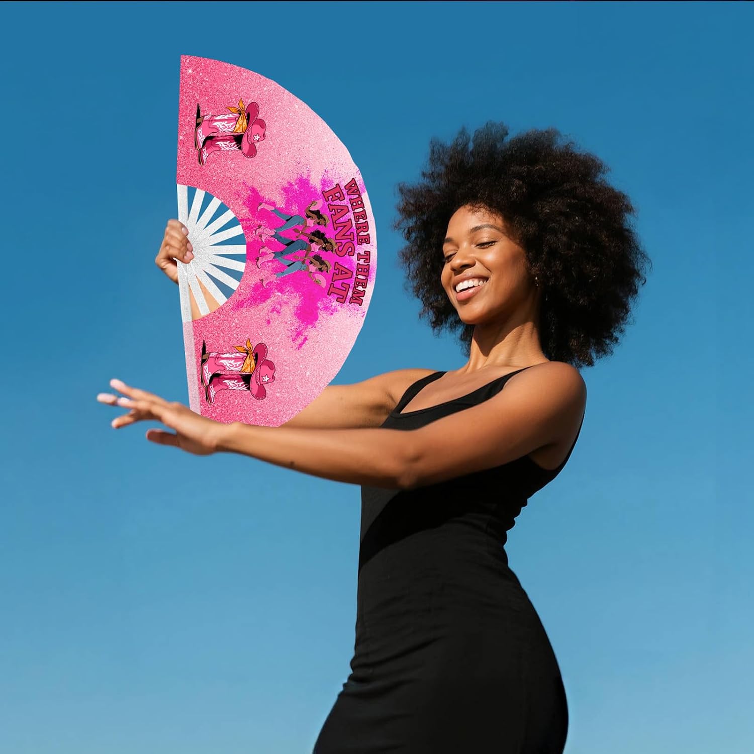 Fans For Line Dancing, Hand Fan Foldable,Hand Fans for Women Foldable, Clack Fan,Western Large Festival Folding Fans, 26in(Pink)