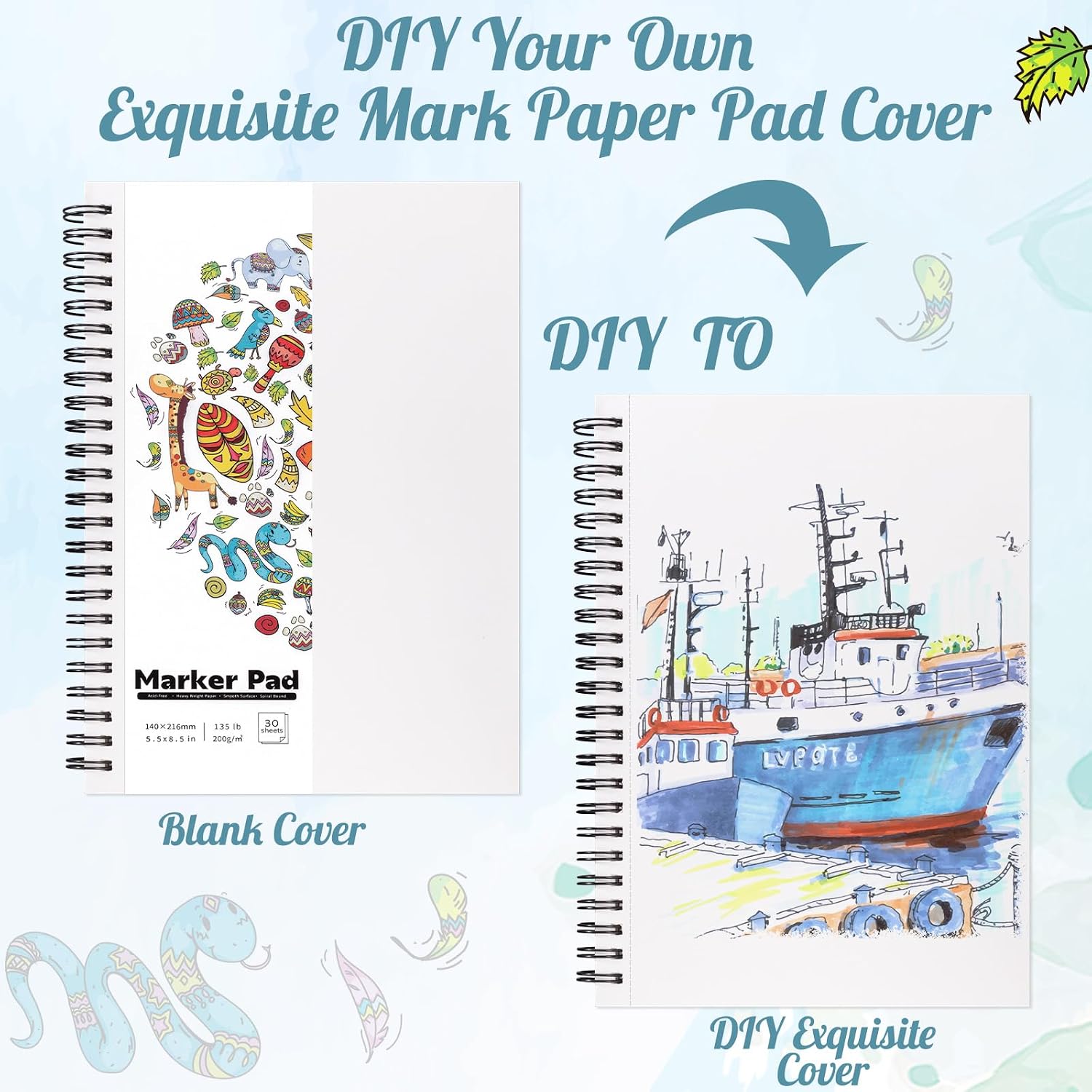 3 Pack Marker Paper Pad 5.5 × 8.5 in, Double-Sided, Spiral Bound image 2