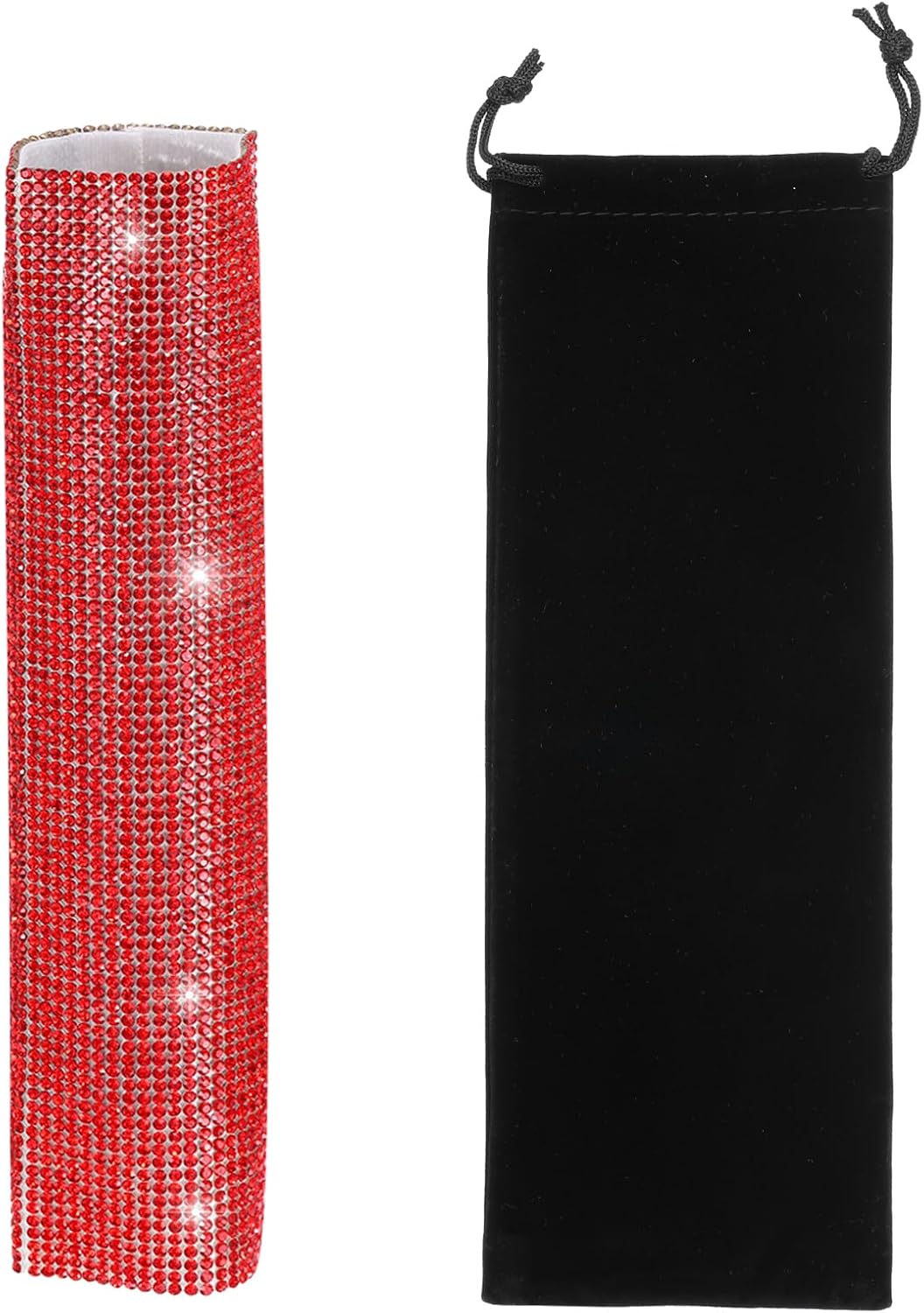 MECCANIXITY Red Mic Handle Cover, Rhinestones Microphone Handle for Most Universal Wireless Microphones, Mic Not Included(with Black Velvet Bag)