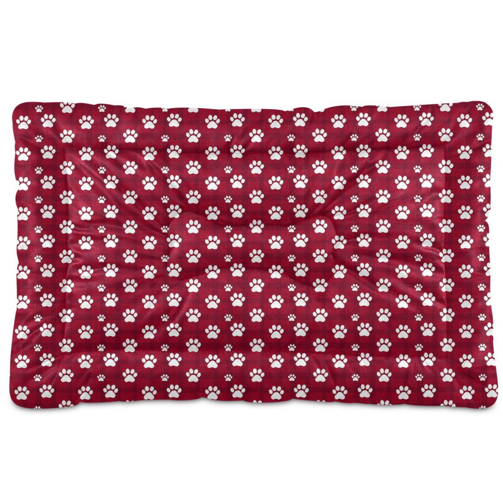 Matelas lavable pour cage de petit chien rouge foncé motif pattes
