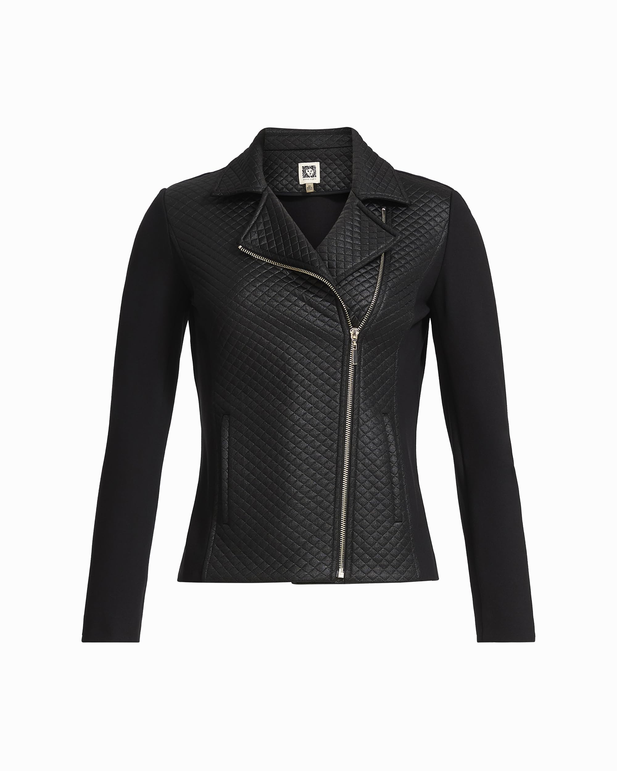 Anne Klein Womens Stretch Textured Asymmetrical Moto Jacket