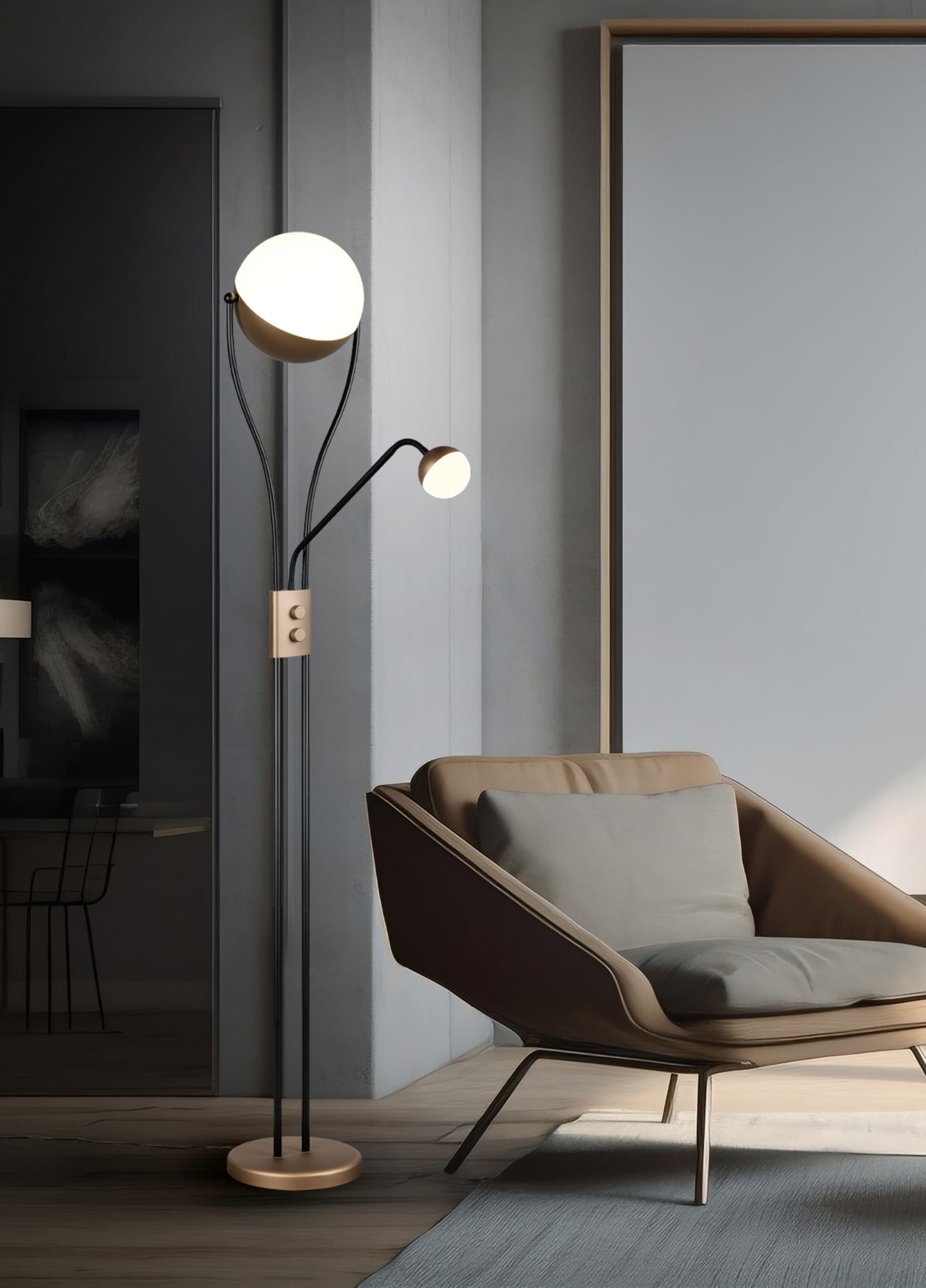 Trio Leuchten LED Stehleuchte Chris 478310265, Metall Coffee, Kunststoff weiß, inkl. 18 Watt LED, dimmbar, Flexarm, getrennt schaltbar