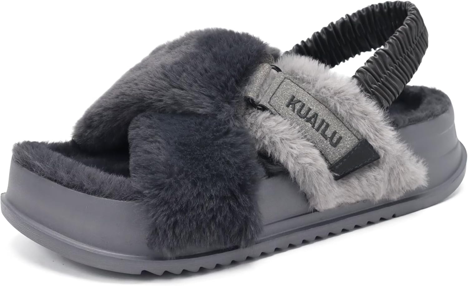 KuaiLu Women's Cross Band Fuzzy Platform Slippers Barbados Ubuy