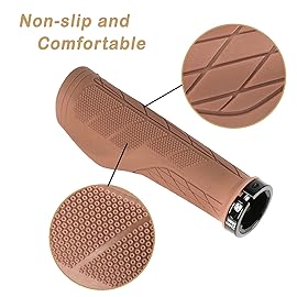 SOLODRIVE Ergonomic Design Mountain Bike Grips, Comfortable Bicycle Handlebar Grips, Single Lock-on and Non-Slip MTB Handle, Fit MTB, E-Bike, Hybrid, Scooter (Brown)