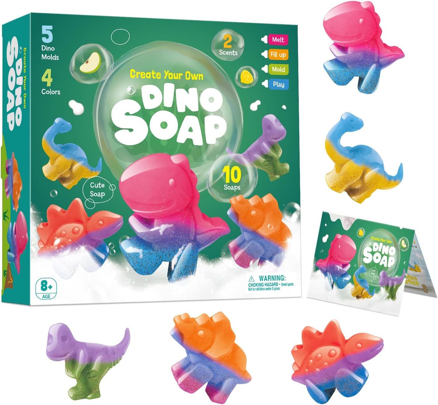 Soap Making Kit for Kids - Create 3D Dinosaur Soap - Includes Dino Molds & Supplies – Great Science Gift for Girls & Boys