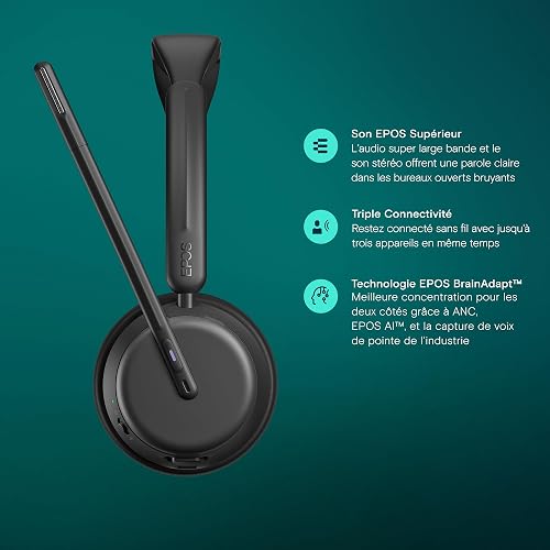 EPOS IMPACT 1060T ANC Adaptive Noise Cancelling Wireless Headset for PC with Active Noise Cancellation, EPOS AI Mic, Super Wideband Audio, Bluetooth, Wireless Charging, Microsoft Teams Certified - 3