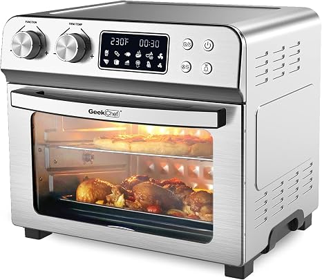 Amazon.com: Horno tostador para freidora de aire, Geek Chef de 24.5 cuartos  de galón LCD con asador y deshidratador, sin aceite, incluye 6 accesorios  de cocina y libro de recetas electrónicas :
