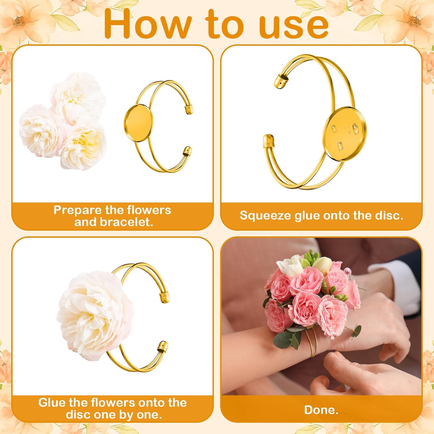 Liliaafar 6 Pcs Gold Corsage Wristlet Cuff Bracelets Women,Bezel