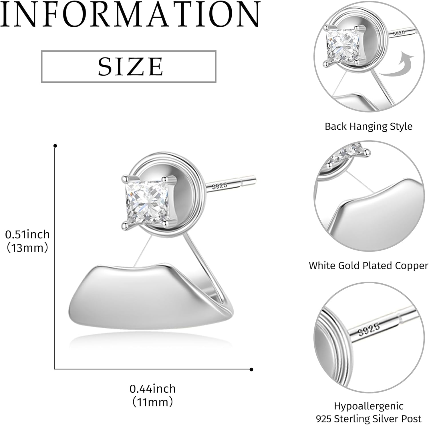 Small CZ Studs Earrings for Women 925 Sterling Silver Post 14K Gold Plated Tiny Cubic Zirconia Wide Jacket Earrings for Women - Image 5