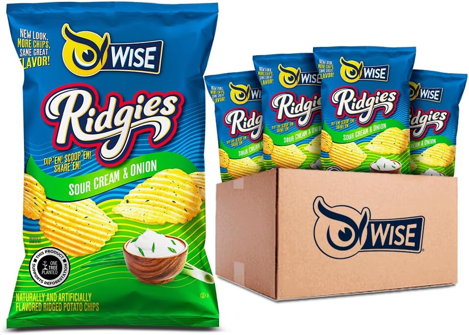 Wise Snacks Ridgies Sour Cream and Onion Potato Chips 0.75 oz Bag (40 Count)