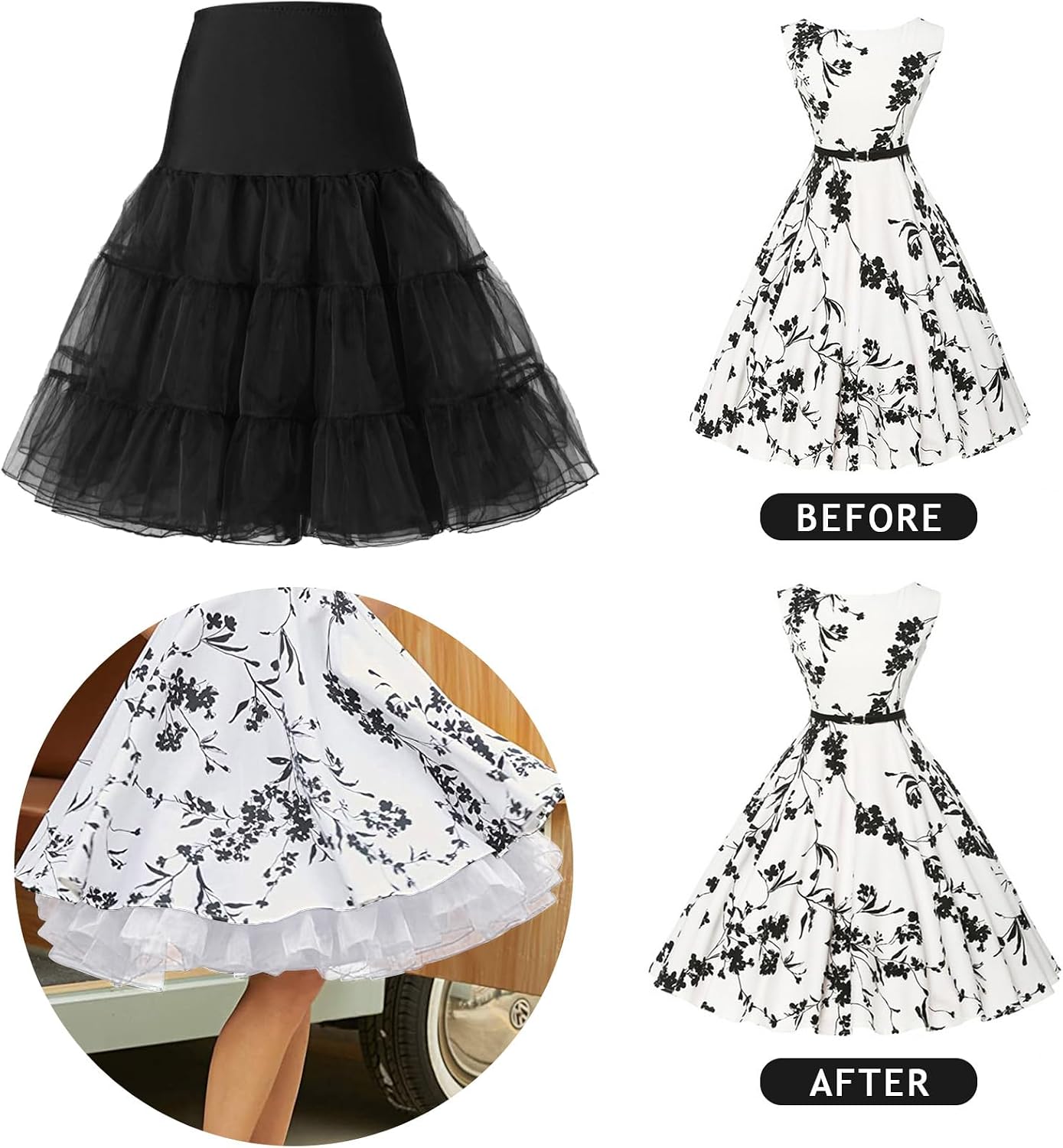 Mannice Women's 50s Petticoat Vintage Tulle Petticoat Tutu Skirts Crinoline Underskirts Half Slips
