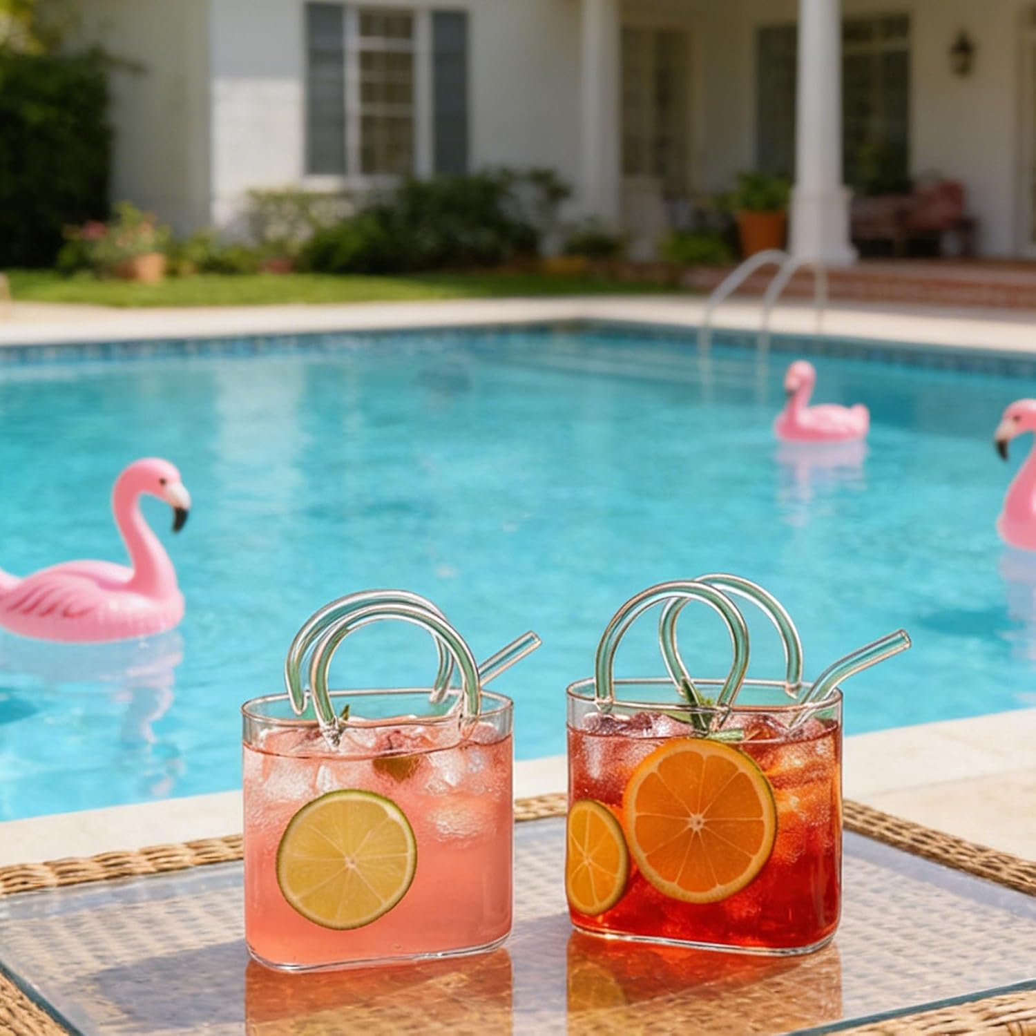 Glass Purse for Drinks, Purse Drinking Glass, Unique Wine Glasses with Straw, Decorative Fish Bowl Vase with Straw, Handbag Vases for Cute Room Decor, for Fruit Juice, Tea, Flowers (3 PCS)