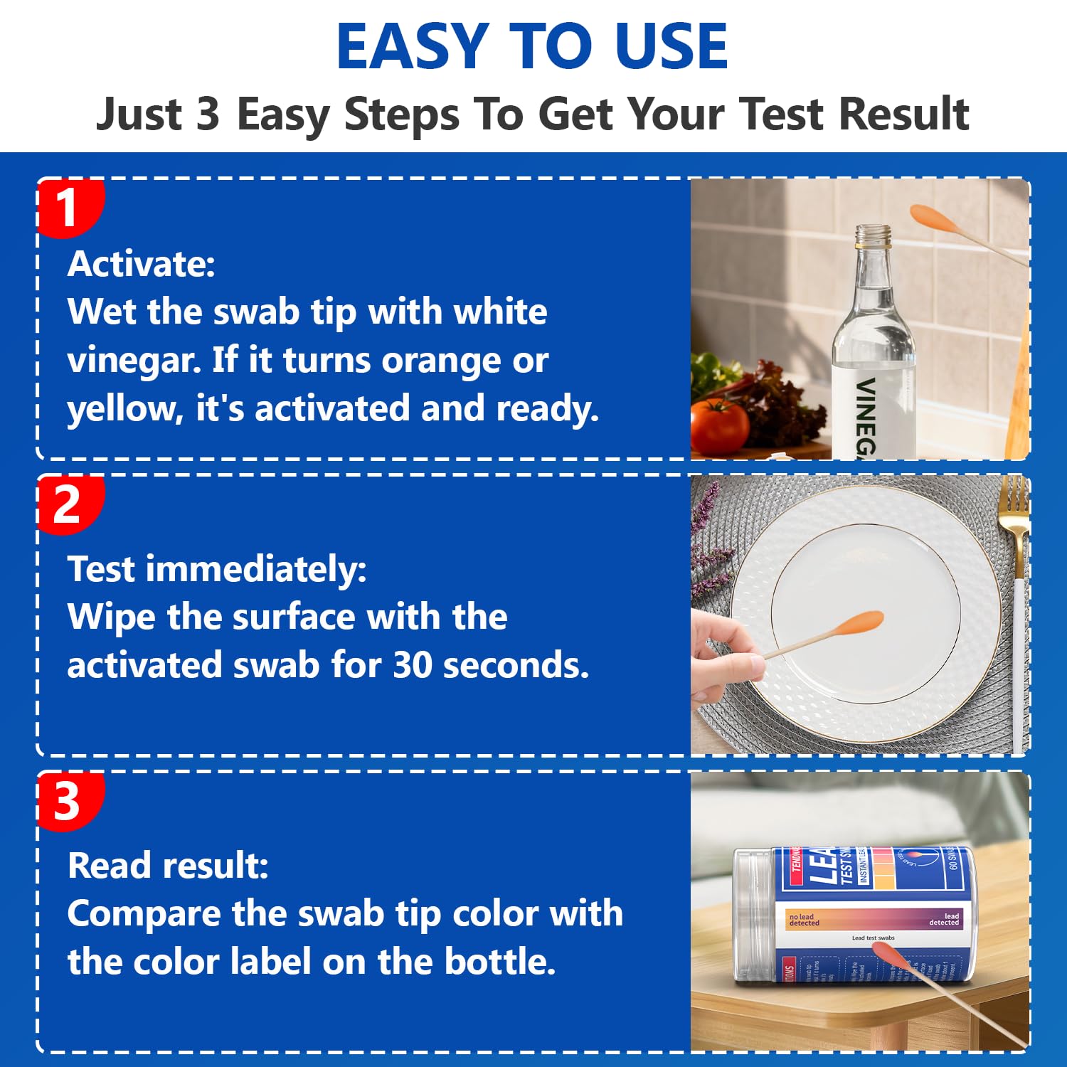 Lead Test Kit 60 Swabs Travel Size, 30 Second Results, Lead Paint Test Kit Household Home Use for Water Dishes Toys Ceramics Glassware Walls Furniture Jewelry& All Surfaces