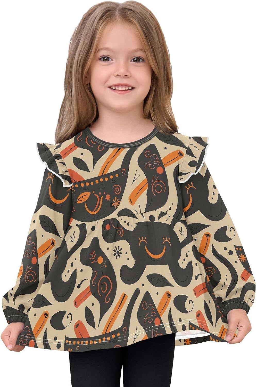 visesunny Toddler Clothes for Girls Black Smile Teapot Long Sleeve Fall Shirts Cotton Top with Ruffle Collar