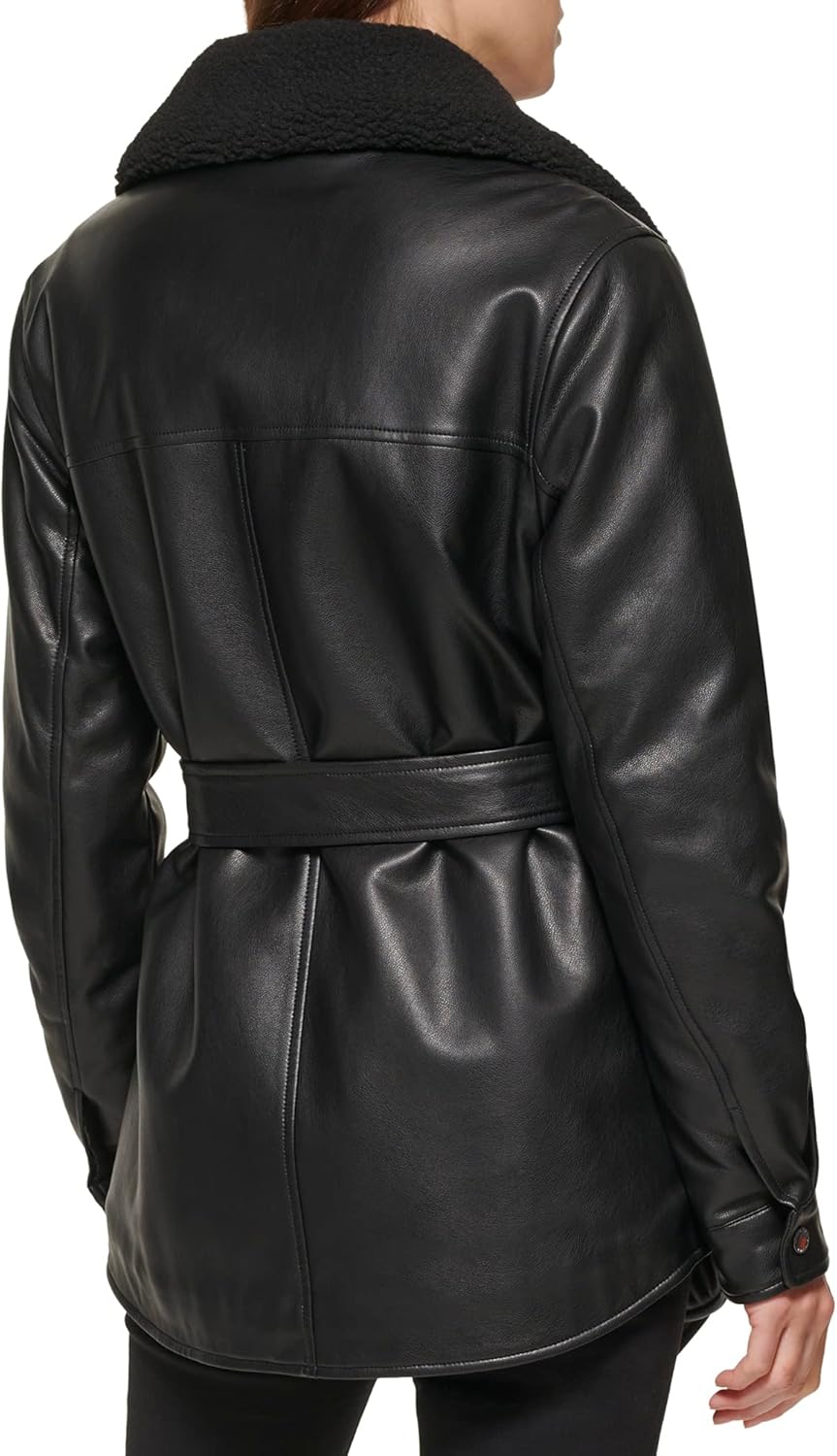 Kenneth Cole Women's Modern Updated Shacket Belted Trench Faux-leather - Image 3