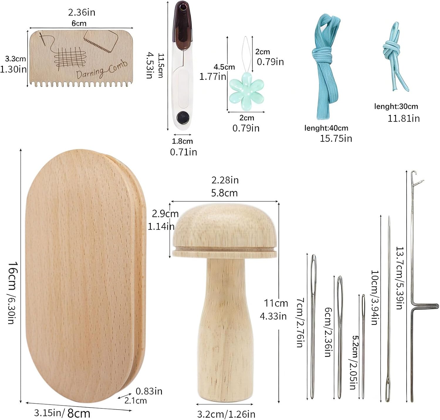 KASSDDF Elliptical Wood Darning Tool Wooden Darning Knitting for Mending Socks Sweaters Jeans Clothing Repair Sewing Craft Ergonomic Handle