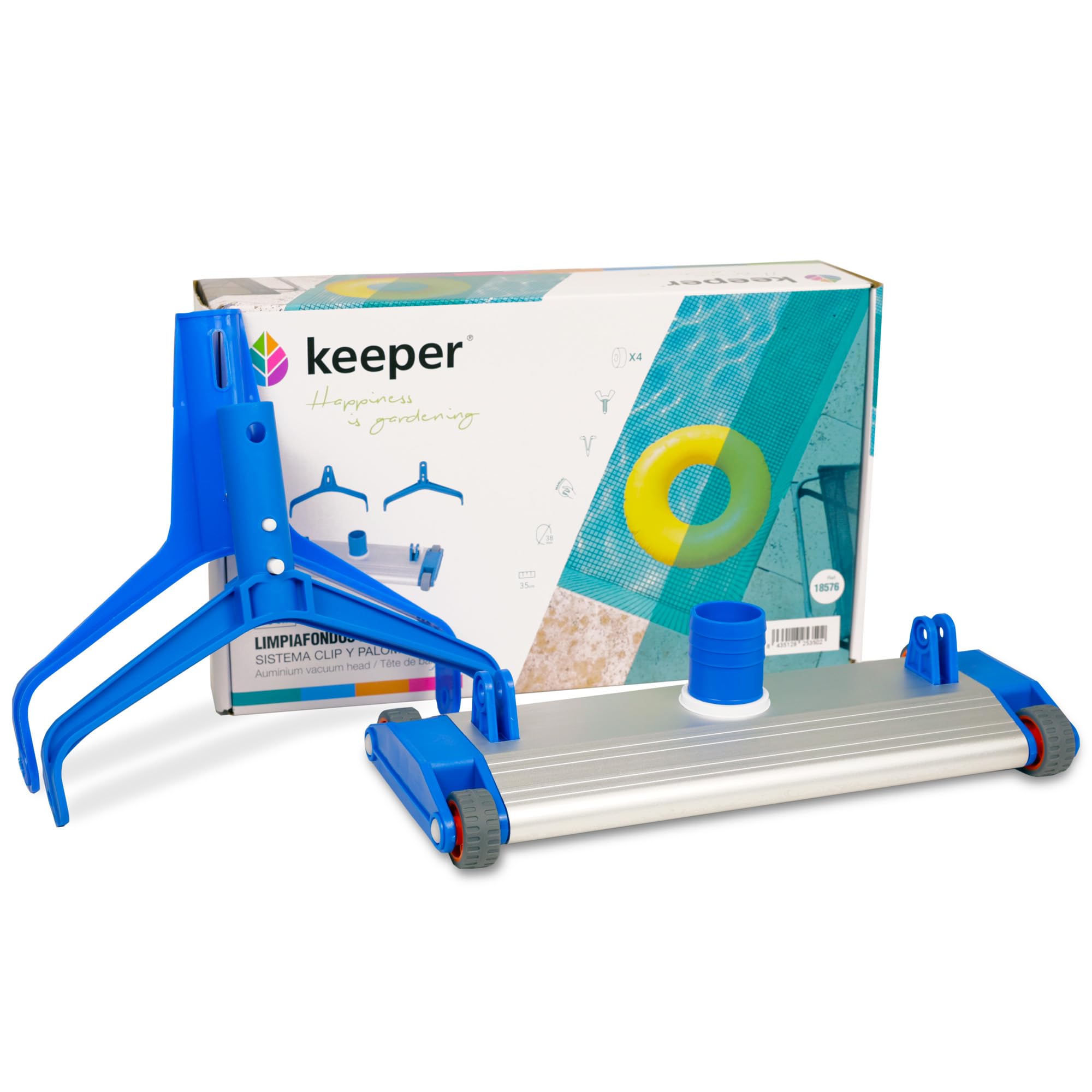 SIQUA Limpiafondos Manual Piscina de Aluminio Resistente. Ideal para Limpieza y Mantenimiento de Piscinas. Aspirador Piscina con Conexión a Manguera Ø38 mm. Fijación Palomilla y Clip.Longitud 35 cm