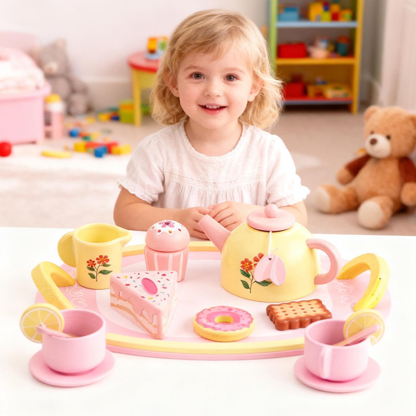 Set di Giocattoli da Tè per Bambine Giocattolo educativo in legno composto