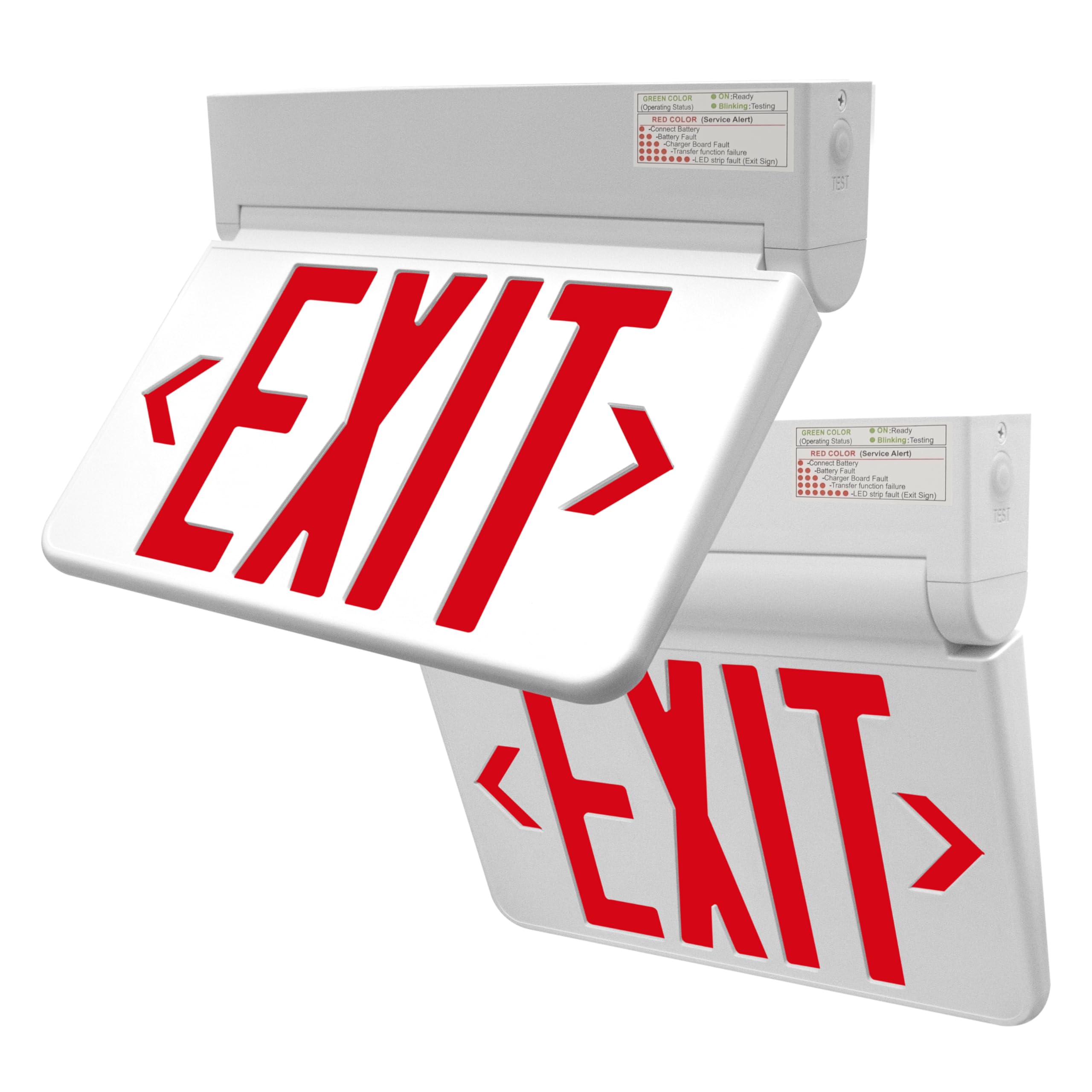 LFI Lights Swinging LED Exit Sign with Remote Head Capability and Self-Testing Function, Vandal-Proof Hinged Design, Battery Backup, UL Listed High-Impact Housing, Red LED Illumination for Schools, Businesses and High-Traffic Areas, Easy Universal Mounting (White, 2 Pack)