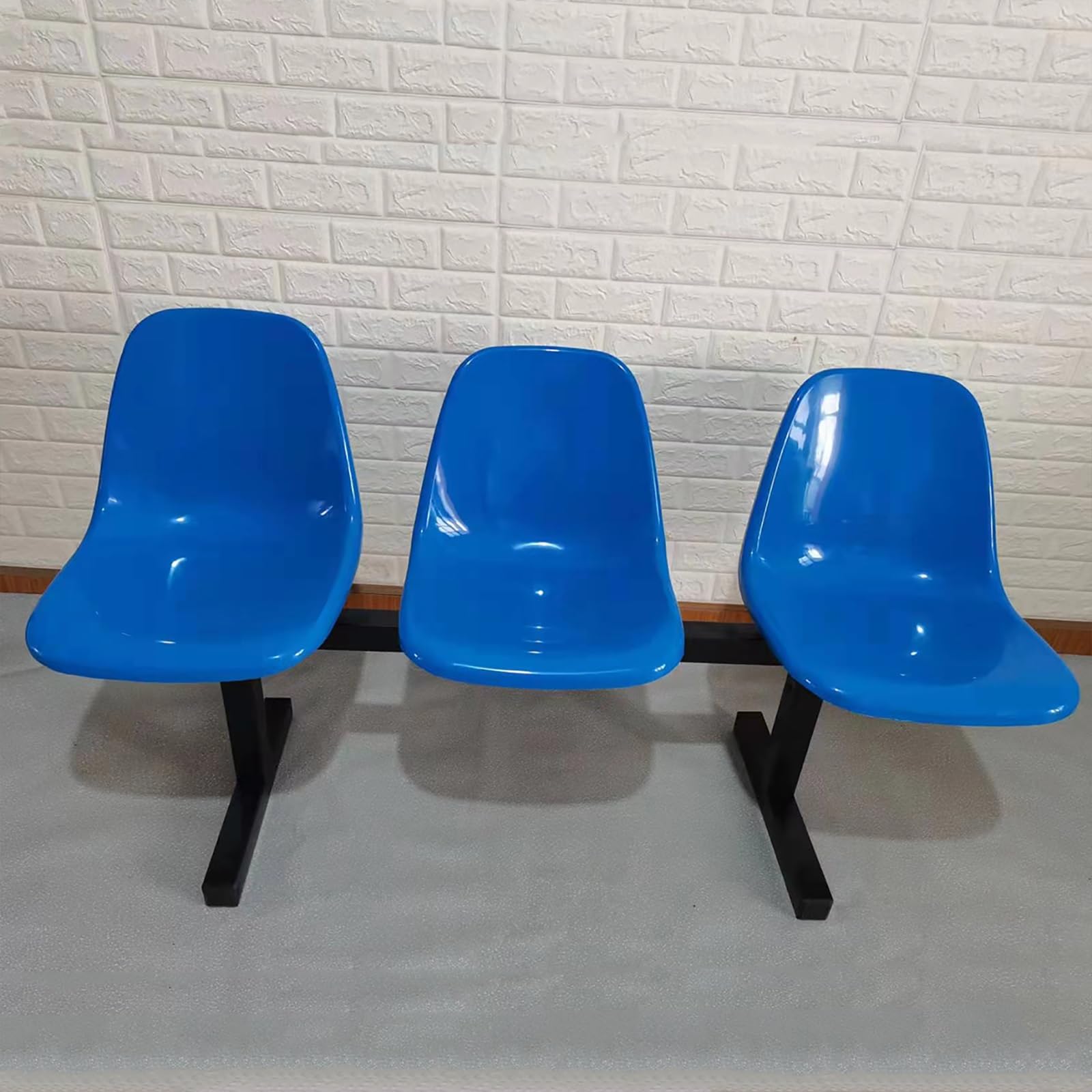 OZBMA Reception Bench, 3-Seat Plastic Design for Office, Airport, Hospital, Bank, Salon, Barbershop, and Waiting Area (Blue)