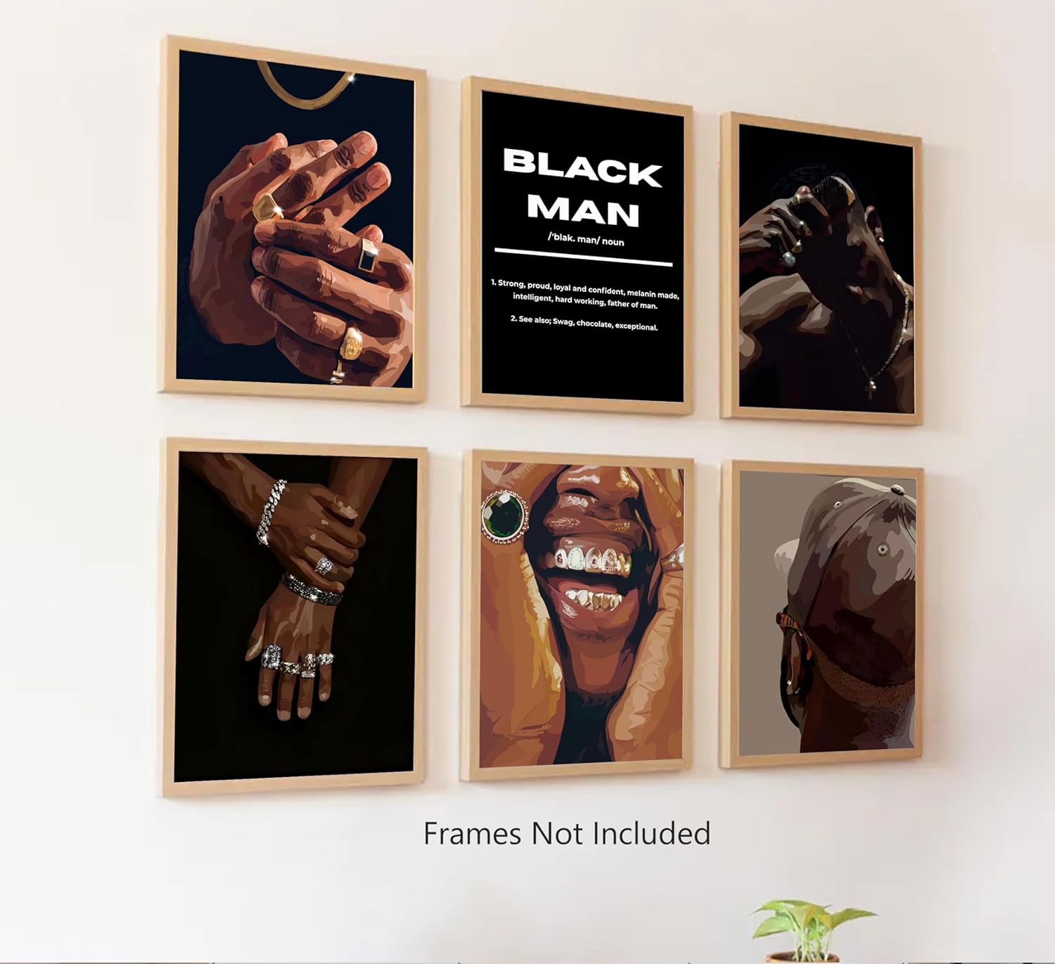 6pcs Black man Wall Art Trend Hip-hop Luxury Street Painting Picture Wall Decor Fashion African American Poster Print Artwork for Bedroom Living Room Teen Boy Room DJ Studio Apartment Home Decoration - Image 2