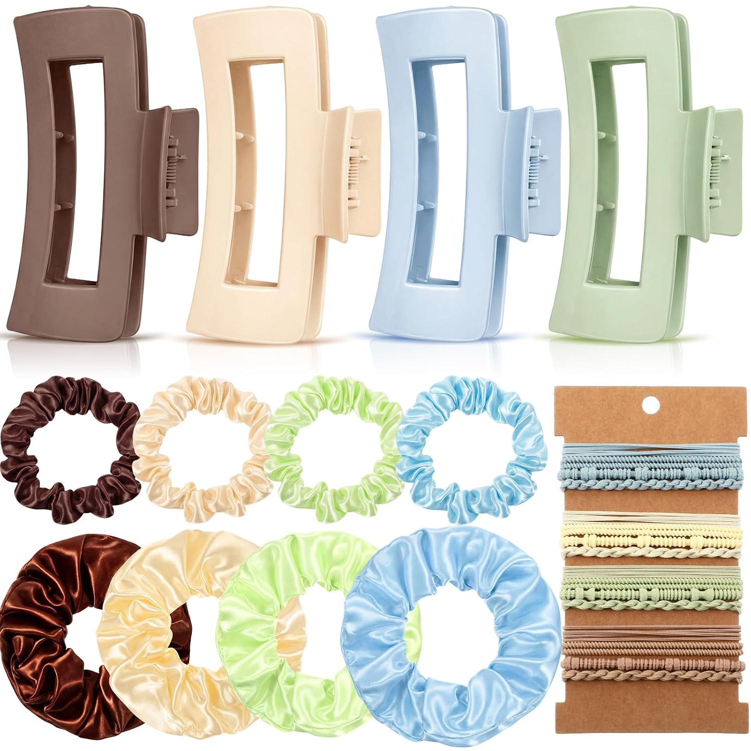 28 Pcs Hair Accessories Set for Women Hair Ties and Clips Set 4 Large Claw Clips 8 Satin Scrunchies 16 Boho Scrunchies Accessories(Classic Color)