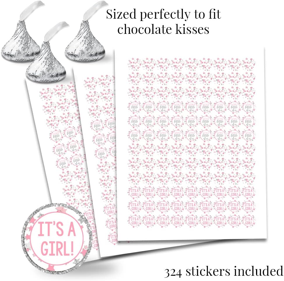 Twinkle Twinkle Little Star Baby Shower Stickers Girl, 429 Piece Pink Silver Favor Bundle with 60 2-Inch Labels, 45 Mini Wrappers & 324 Small Candy Stickers by Amanda Creation image 3