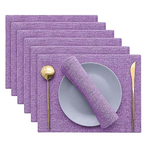 Khooti Two-Sided Washable PolyJute Placemats / Tablemats SET OF 6 Heat Resistant Dining Table Place Mats for Kitchen Coffee Table Wedding Party, 12 x 18 inches, (Onion)