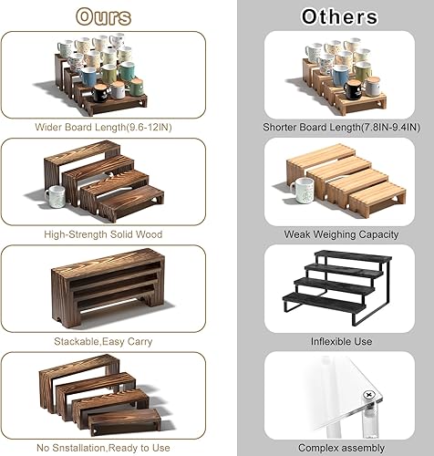 Miniatura 8 de Juego de 2 soportes de exhibición de madera escalonados para eventos de proveedores, soporte de exhibición apilable de madera para cupcakes,