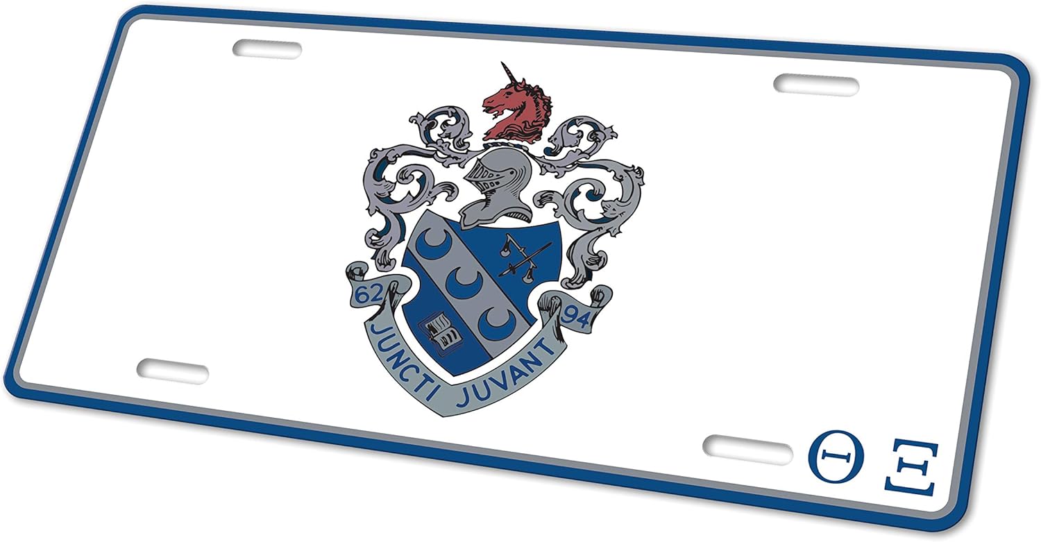 Theta Xi Decorative Aluminum Car Front License Plate - 12” H x 6” W Four Pre-Drilled Holes for Mountain License Frame - Easy Installation Cars, Bikes and Wagons - Ideal Gift for Birthdays, Holidays