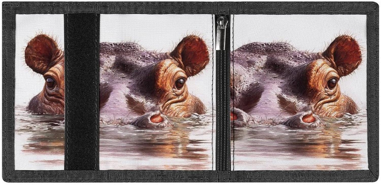 Hippo From Water Trifold Slim Wallet Front Pocket With Money Clip And ID Credit Card Slots For Travel Work