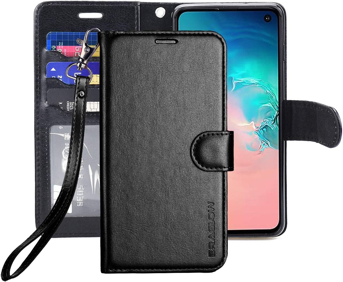 ERAGLOW Galaxy S10e Wallet Case, Galaxy S10e Case, Premium PU Leather Wallet Flip Protective Phone Case Cover w/Card Slots & Kickstand for Samsung Galaxy S10e 5.8"(Black)
