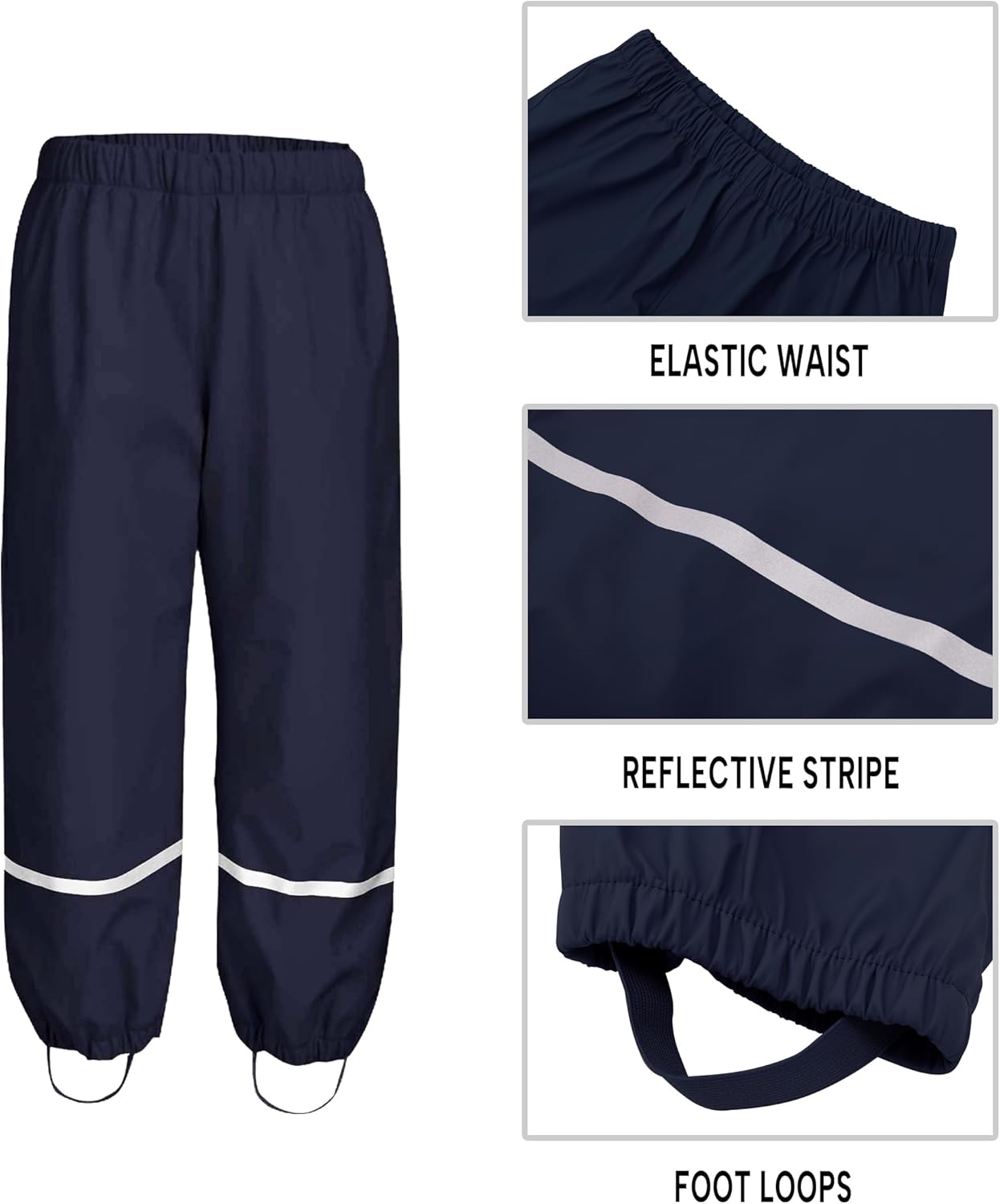 Boys Girls Waterproof Rain Pants Fleece Lined Winter Rain Snow Pants - Image 3
