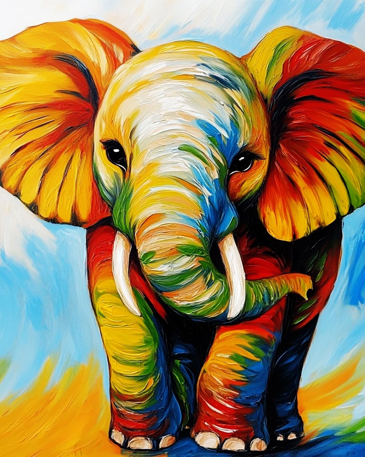Liubaishi Multicolour Paint By Numbers For Adults, Colourful Elephant, 40X50 Cm Acrylic Canvas Kit With Brushes And Paints