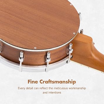 Mulucky Banjolele 4 String Banjo Ukulele Concert Size 23 Inch, Closed Solid Wood Back, Beginner Kit with Truss Rod Gig Bag Tuner String Strap Picks - BU806