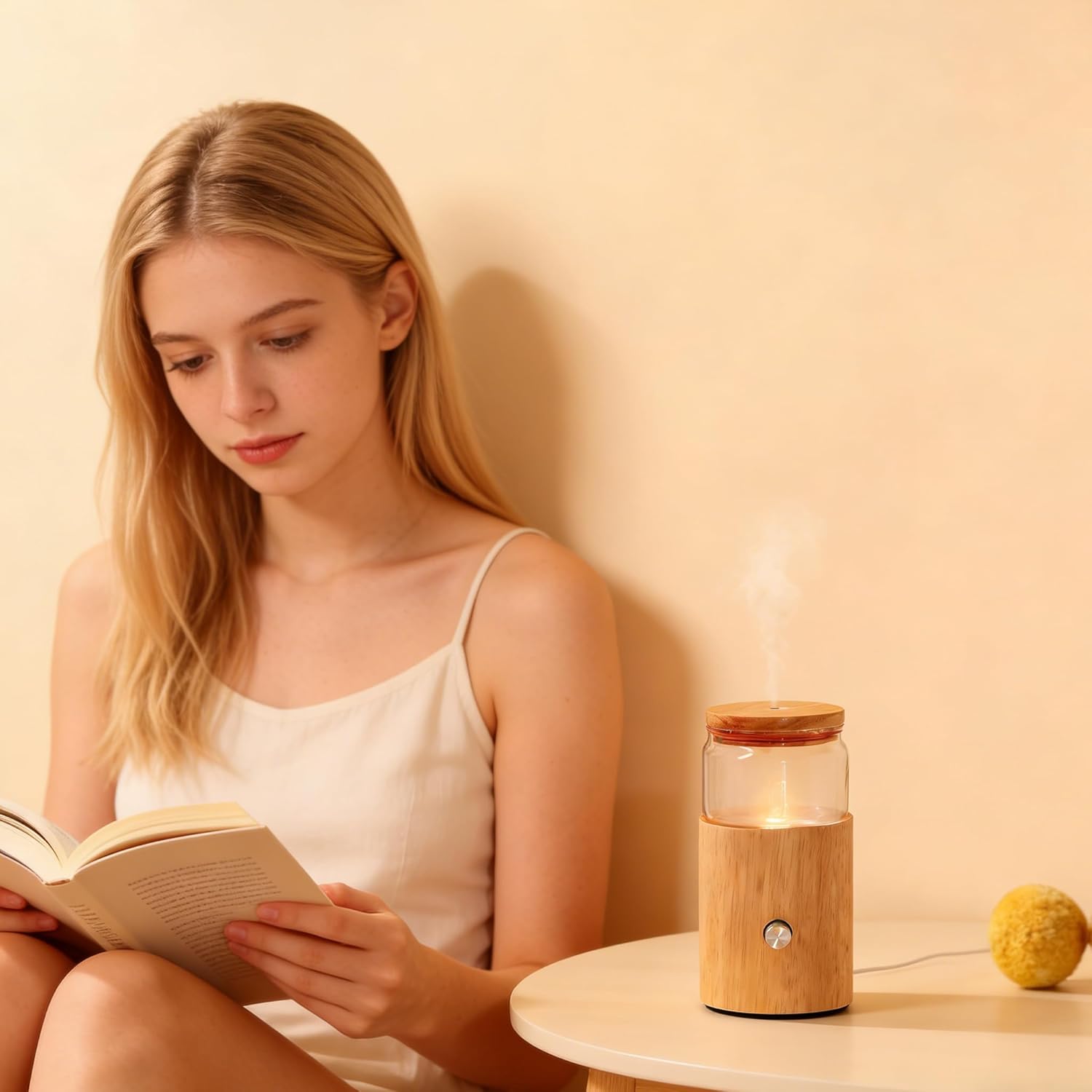 Waterless Essential Oil Diffuser - Electric Wood Glass Ultrasonic Fragrance Aromatherapy Scent Aroma Diffuser for Home Car, Cold Air Smart Therapy Nebulizing Aromas Difusor para Casa Carro