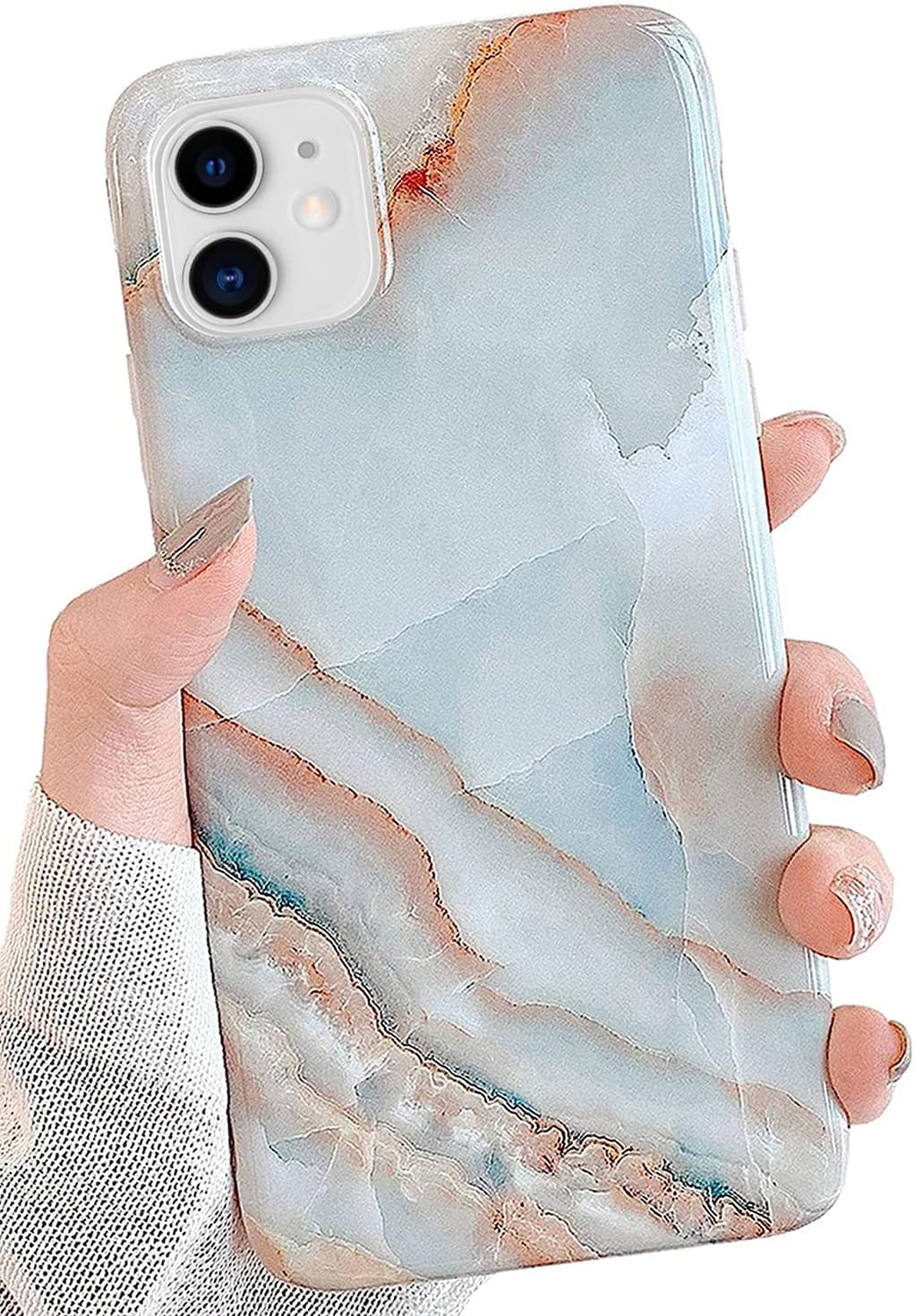 J.west iPhone 11 Case 6.1-inch, Luxury Grey Marble Design Graphics Stone Pattern Ultra Slim Thin Flexible Bumper Soft Rubber TPU Silicone Protective Phone Case Cover for Girls Womens Agate Slice