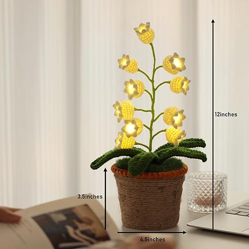 Miniatura 2 de Lámpara de lirio del valle, 10 flores artificiales de ganchillo con luces nocturnas, macetas falsas de lirio de valle incluidas, para regalo,