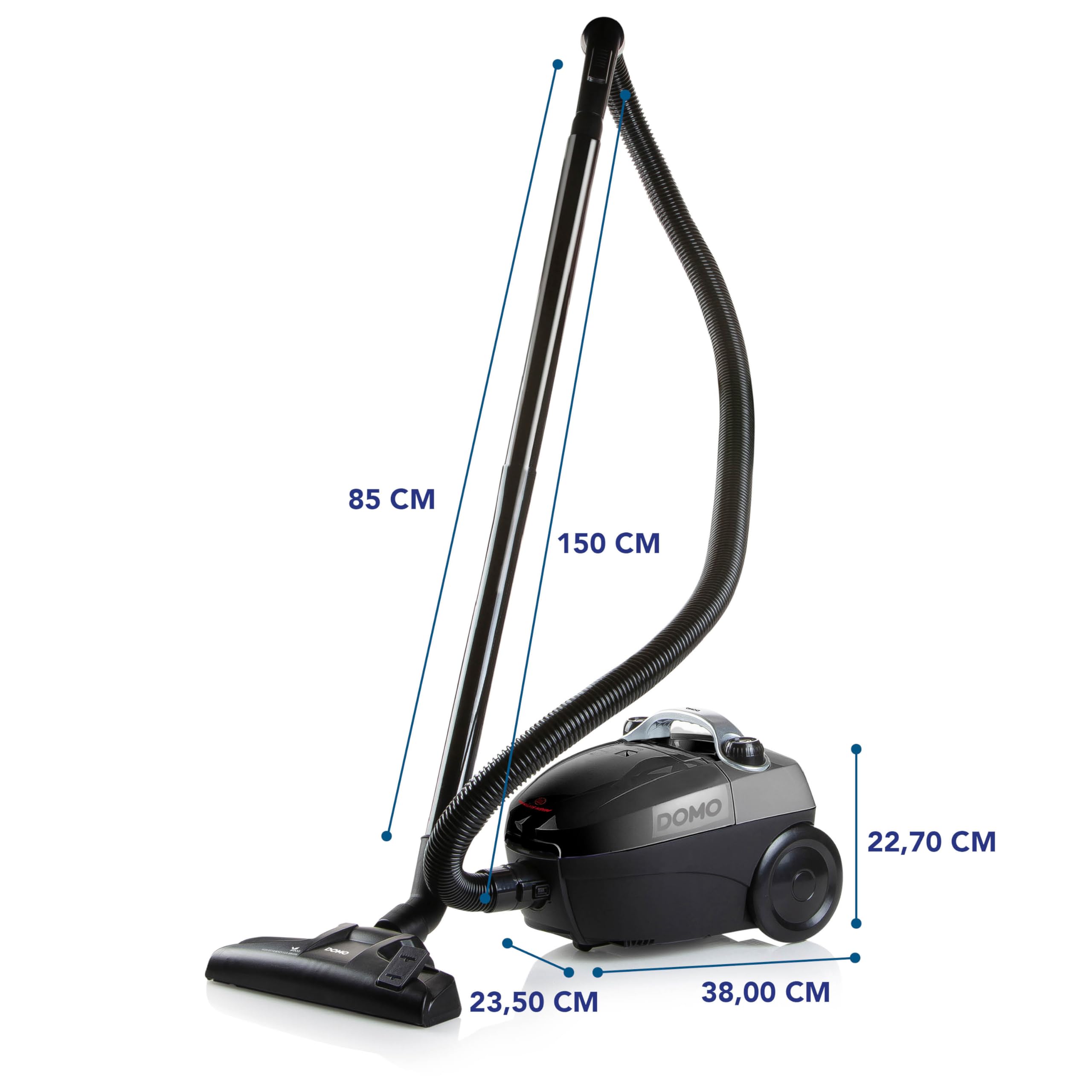 DOMO DO1033S Aspirateur avec Sac - avec indicateur de Sac Plein - 1,5L - Inclus Brosse pour Sol, suceur Plat avec Brosse et 1 Sac à poussière - 450W - Noir