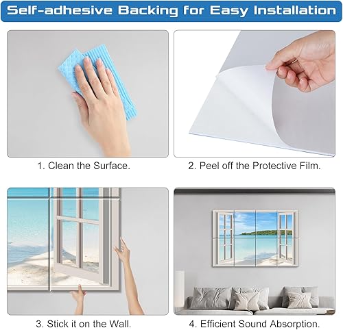 Miniatura 104 de Paquete de 8 paneles acústicos artísticos de espuma a prueba de sonido para paredes, paneles decorativos absorbentes de sonido de 48 x 32 pulgadas