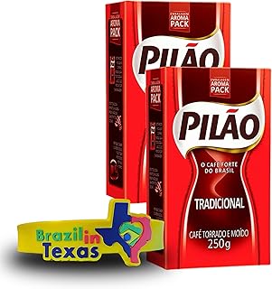 Pilão Brazilian Ground Coffee | Medium Roast Coffee 250g | Pack of 2x250g | Café Brasileiro Tradicional Torrado e Moído Pilão + Silicone Bracelets Souvenir | Brazil in Texas Bundle