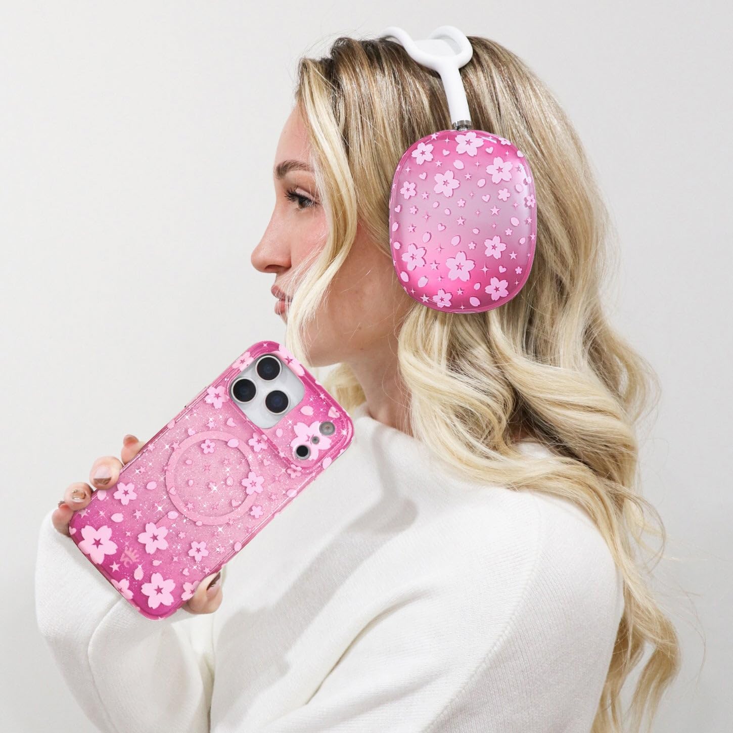 VELVET CAVIAR Case Cover for AirPods Max Headphones | Cute Protective Design (Cherry Blossom Glitter)
