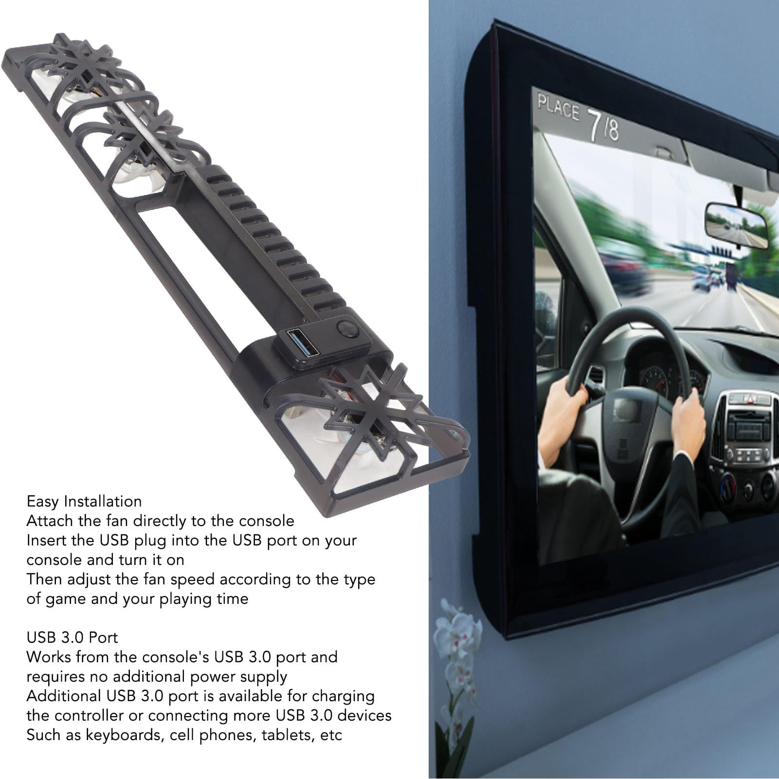 Ventilateur de Refroidissement de Console, Refroidisseur de Console de Jeu à Lumière RVB Haute Vitesse pour PS5 Slim, Port USB 3.0, Maintient la Console en Bon état, Installation