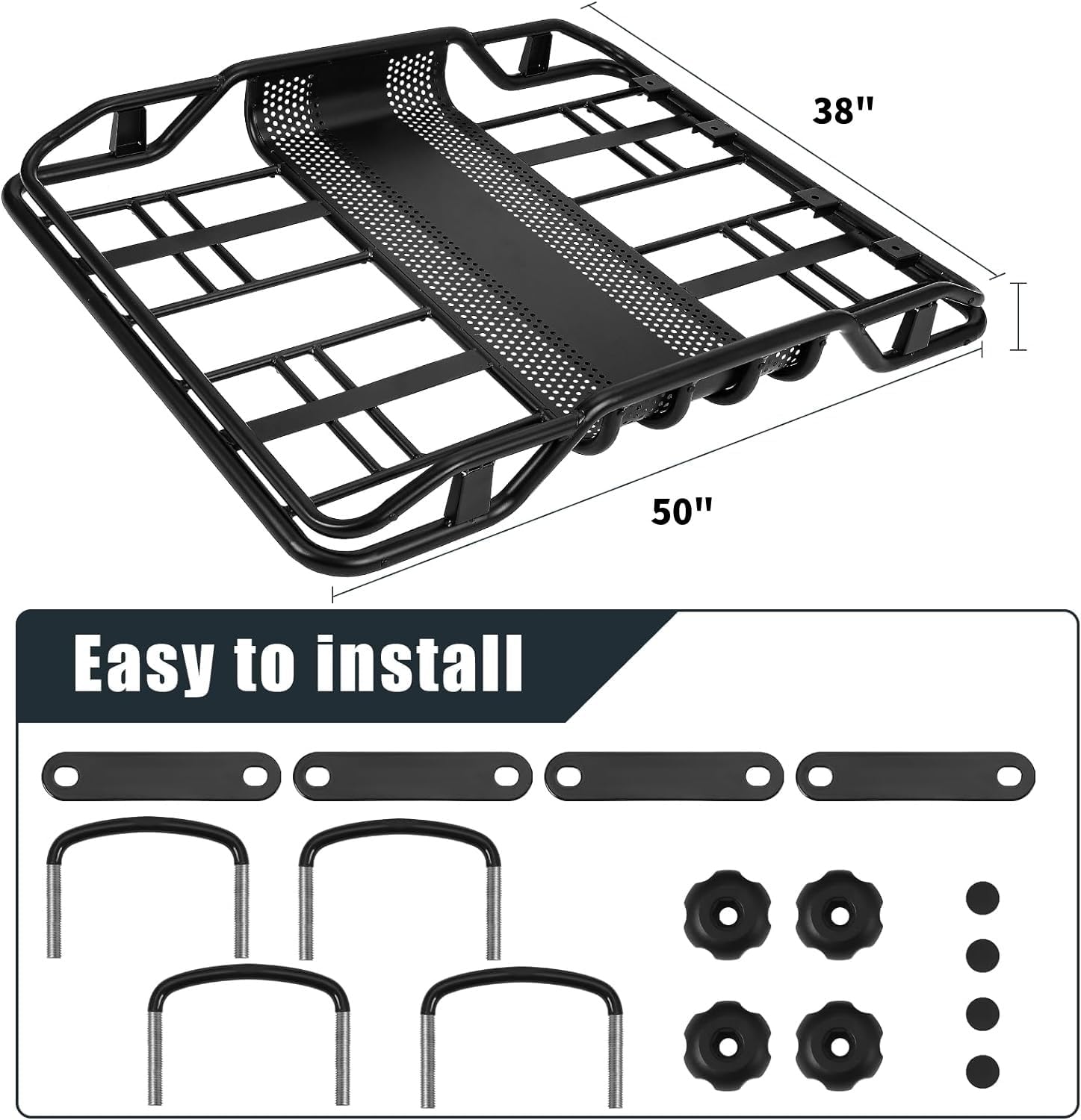 Universal Roof Rack - 50" x 37.5" x 6.3" Rooftop Cargo Basket, Anti-Rust Roof Rack Carrier with 165 Lbs Capacity for SUV, Car, Truck, and Travel Gear