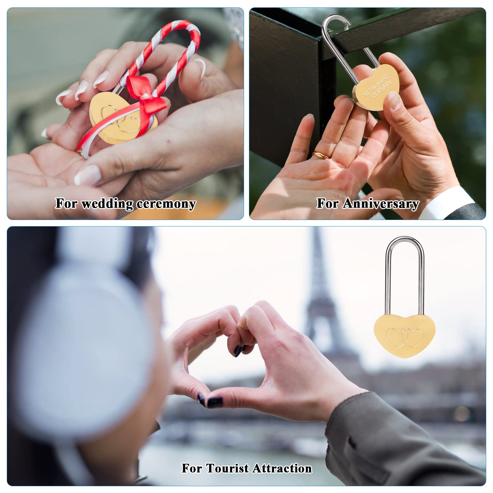 Vorhängeschloss aus Messing, 1 Herz, 50 mm, ohne Schlüssel, für Liebhaber, Hochzeit, Valentinstag, Jahrestag, Reisen, 30 Stück