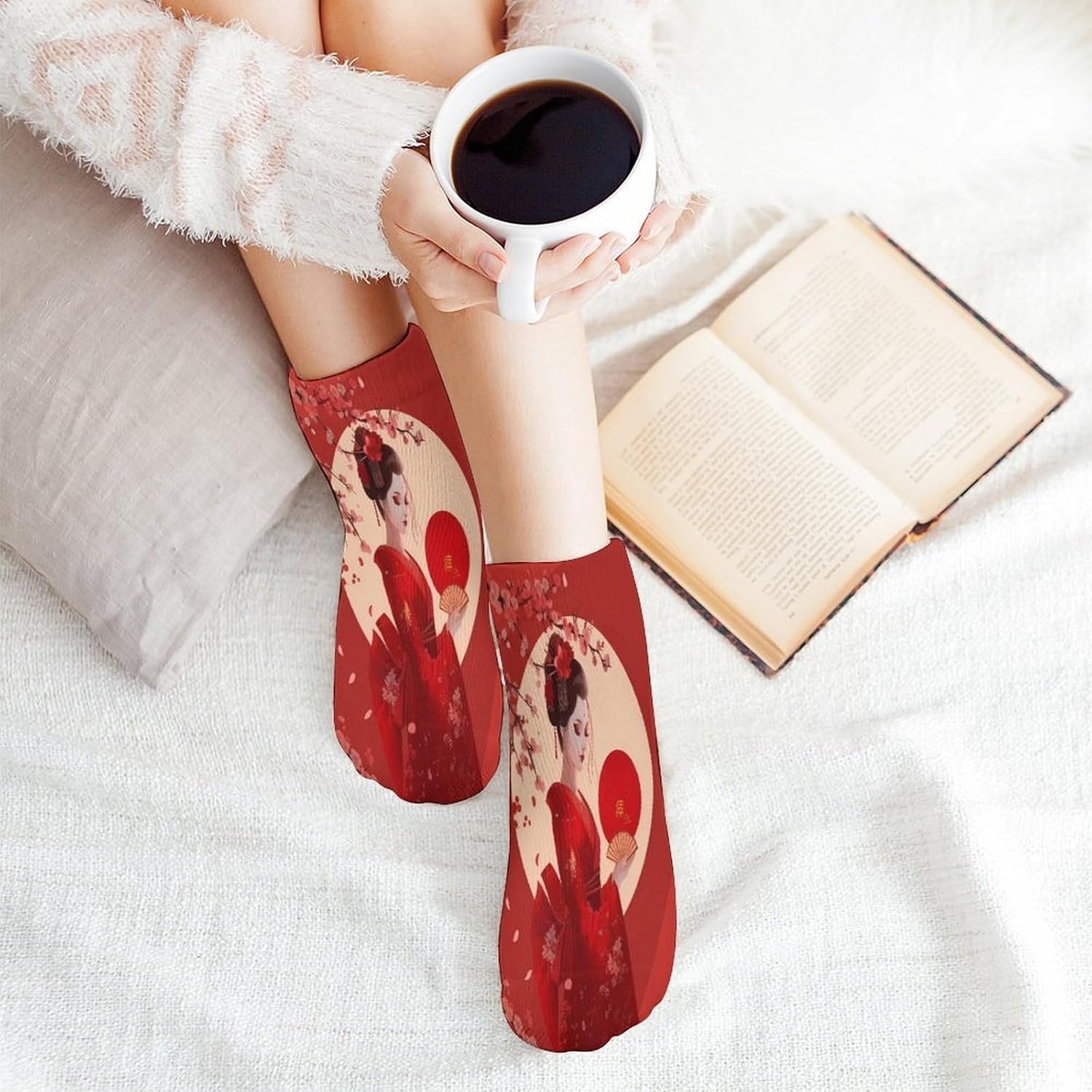 Japanese Geisha Ankle Socks for Men Women Low Cut Crew Sock Casual Sports Clothing