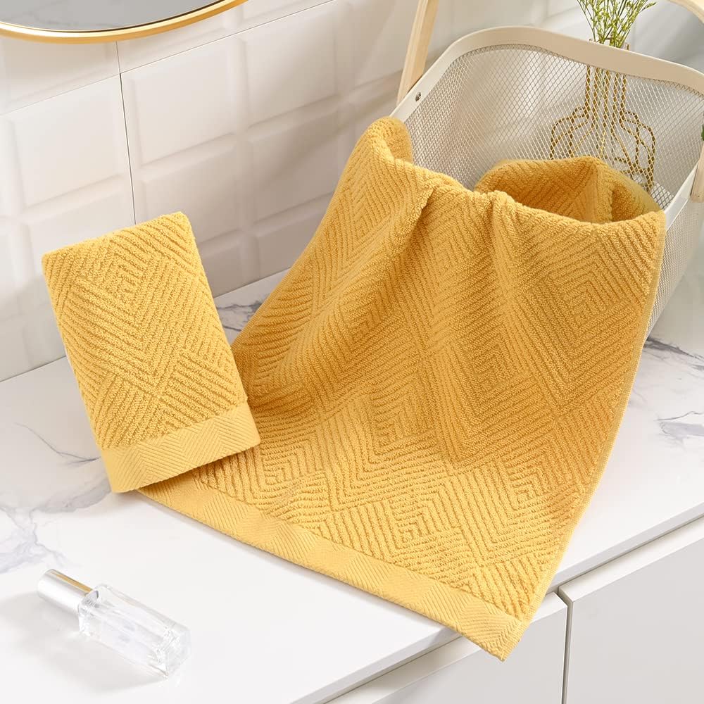 sense gnosis Yellow Hand Towels Set of 2 Striped Weave 100% Terry Cotton Towel Super Soft Highly Absorbent Face Towel for Bathroom 13" X 29" - Image 6