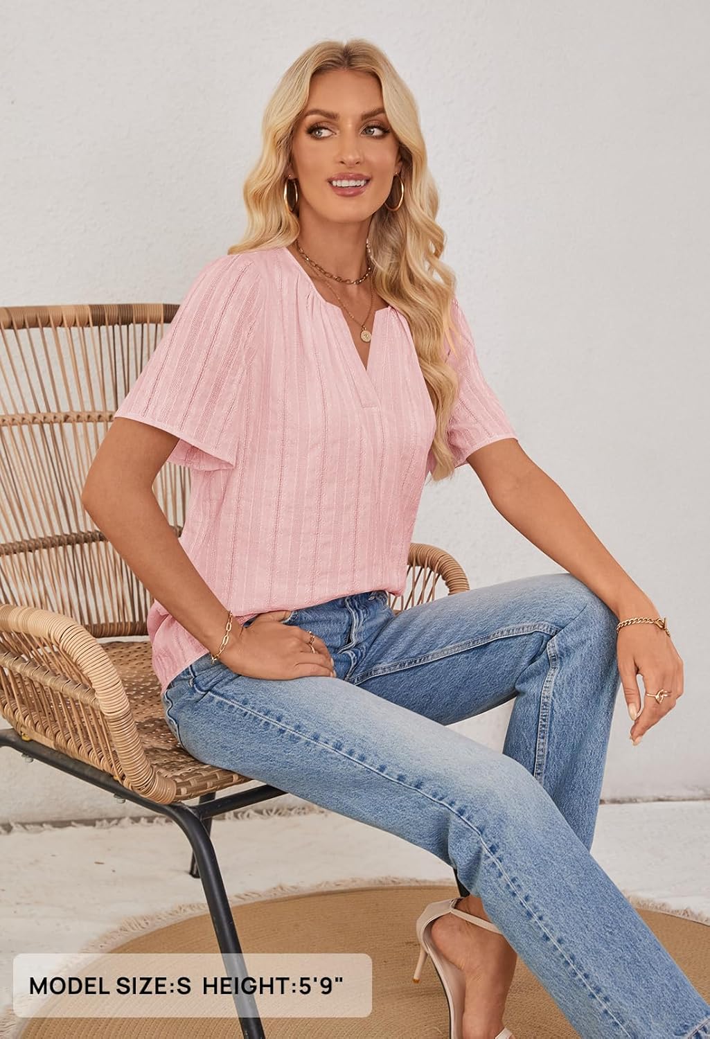 MEROKEETY Women's Summer Business Casual Blouse Tops Dressy Short Sleeve V Neck Loose Fit Work T Shirts - Image 8